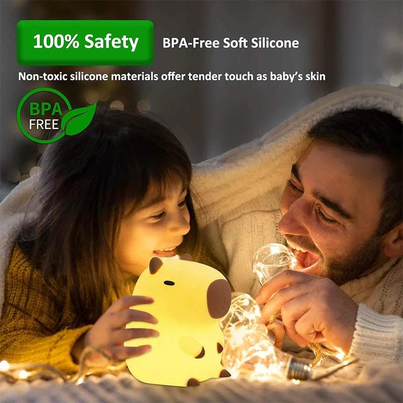 Chill Capybara LED Night Light - Rechargeable Silicone Touch Lamp for Kids & Adults