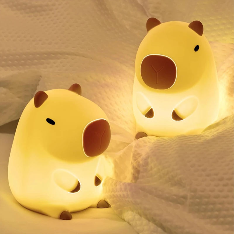 Chill Capybara LED Night Light - Rechargeable Silicone Touch Lamp for Kids & Adults