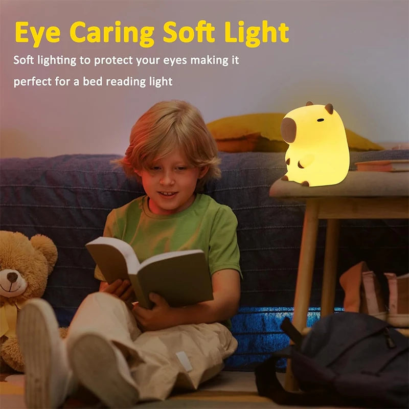 Chill Capybara LED Night Light - Rechargeable Silicone Touch Lamp for Kids & Adults