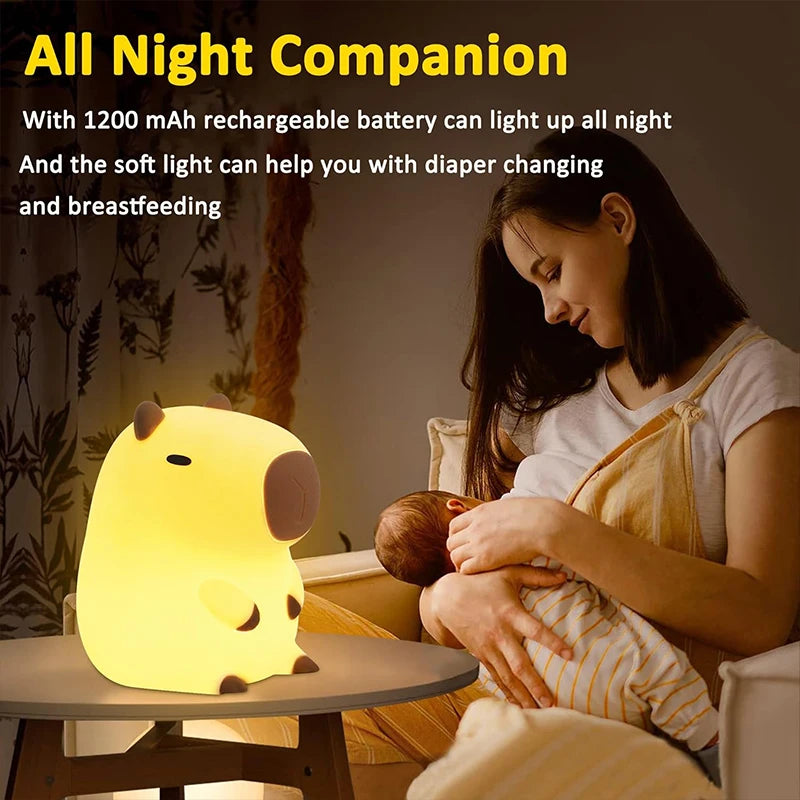 Chill Capybara LED Night Light - Rechargeable Silicone Touch Lamp for Kids & Adults